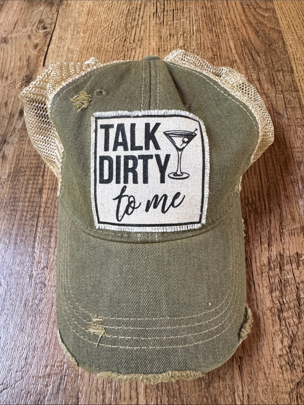 Olive Green "Talk Dirty to Me" Patch Trucker Hat New ✨